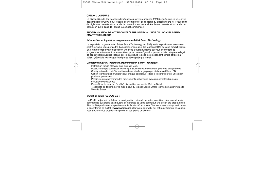 Saitek P3000 user manual Option 2 Joueurs, Qu’est-ce qu’un Profil de jeu ? 