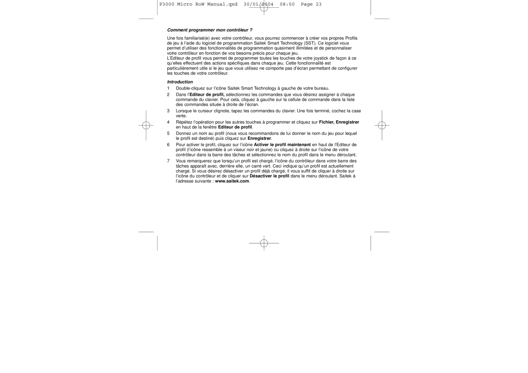 Saitek P3000 user manual Comment programmer mon contrôleur ?, Introduction 