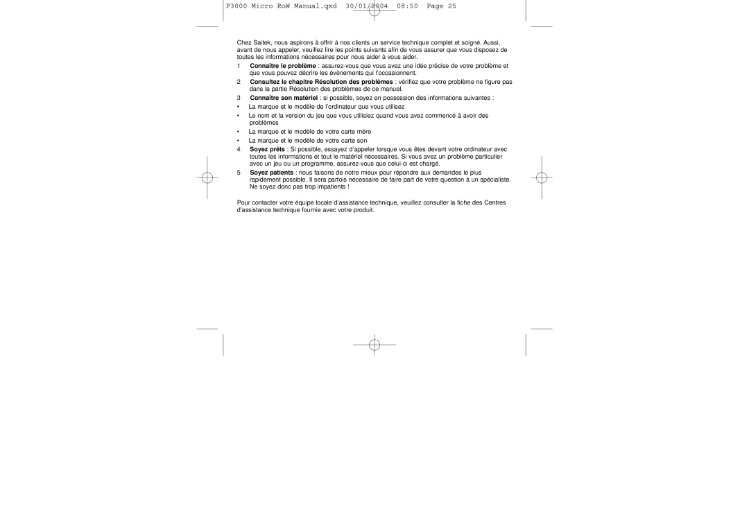 Saitek user manual P3000 Micro RoW Manual.qxd 30/01/2004 0850 