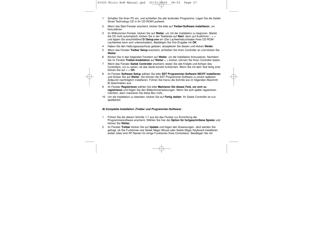 Saitek P3000 user manual Komplette Installation Treiber und Programmier-Software 