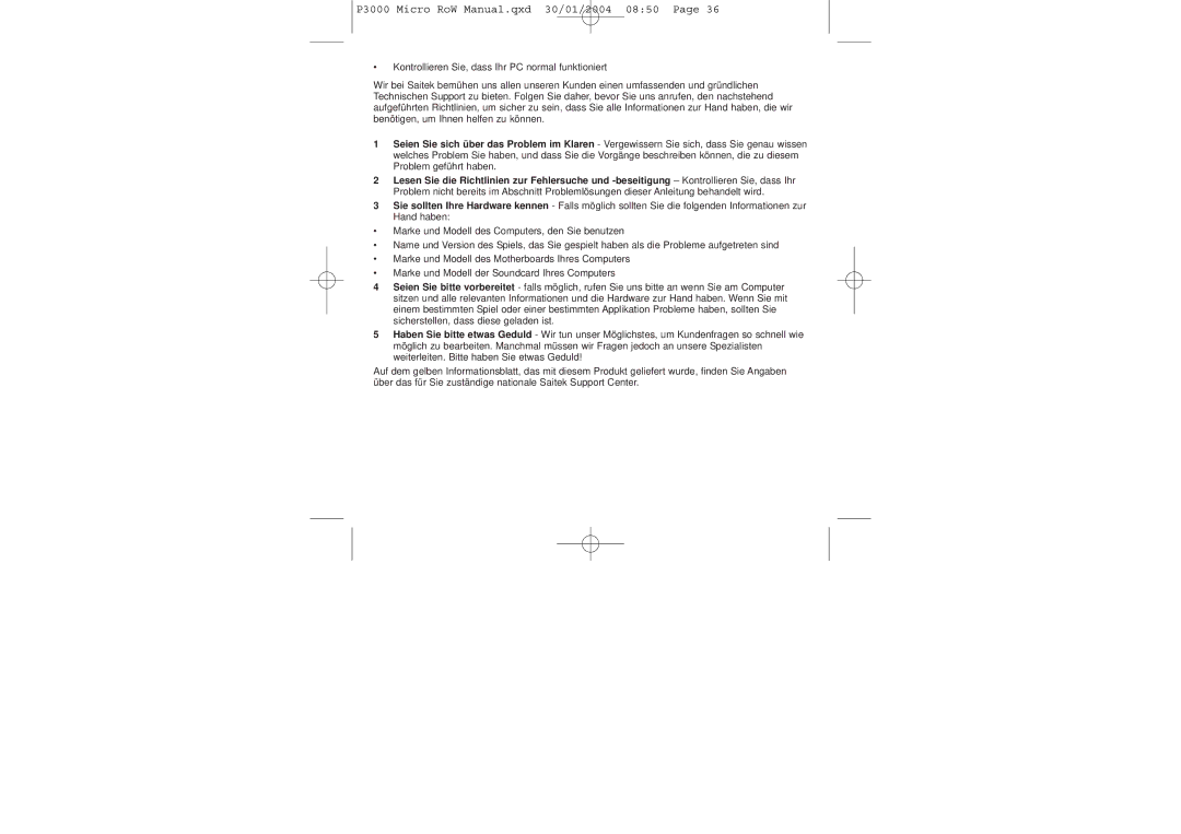 Saitek user manual P3000 Micro RoW Manual.qxd 30/01/2004 0850 