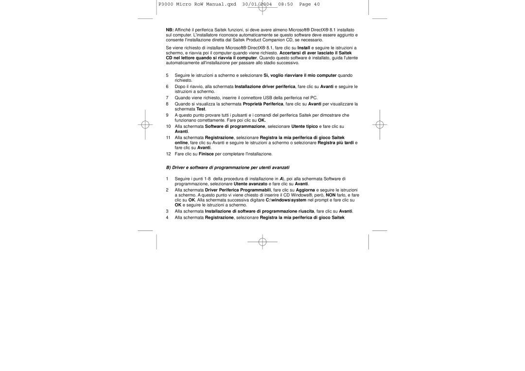 Saitek P3000 user manual Fare clic su Finisce per completare linstallazione 