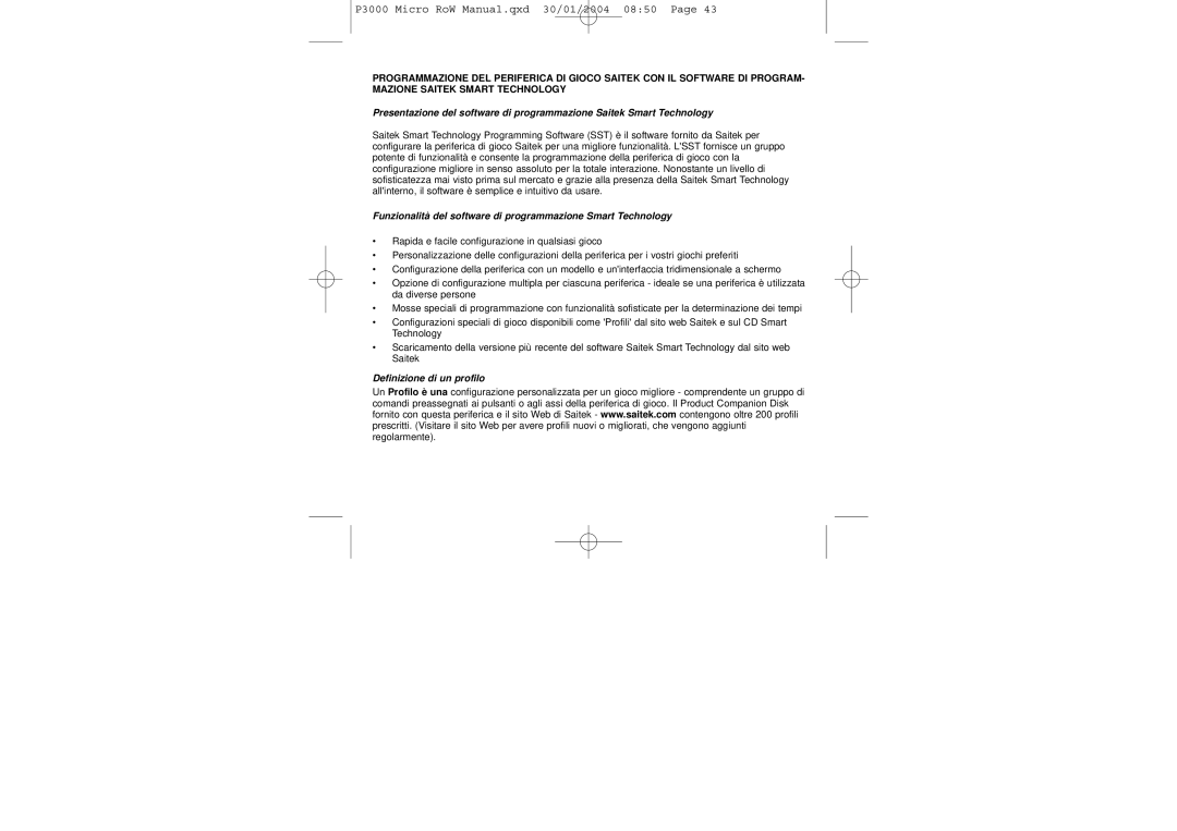 Saitek P3000 user manual Funzionalità del software di programmazione Smart Technology, Definizione di un profilo 