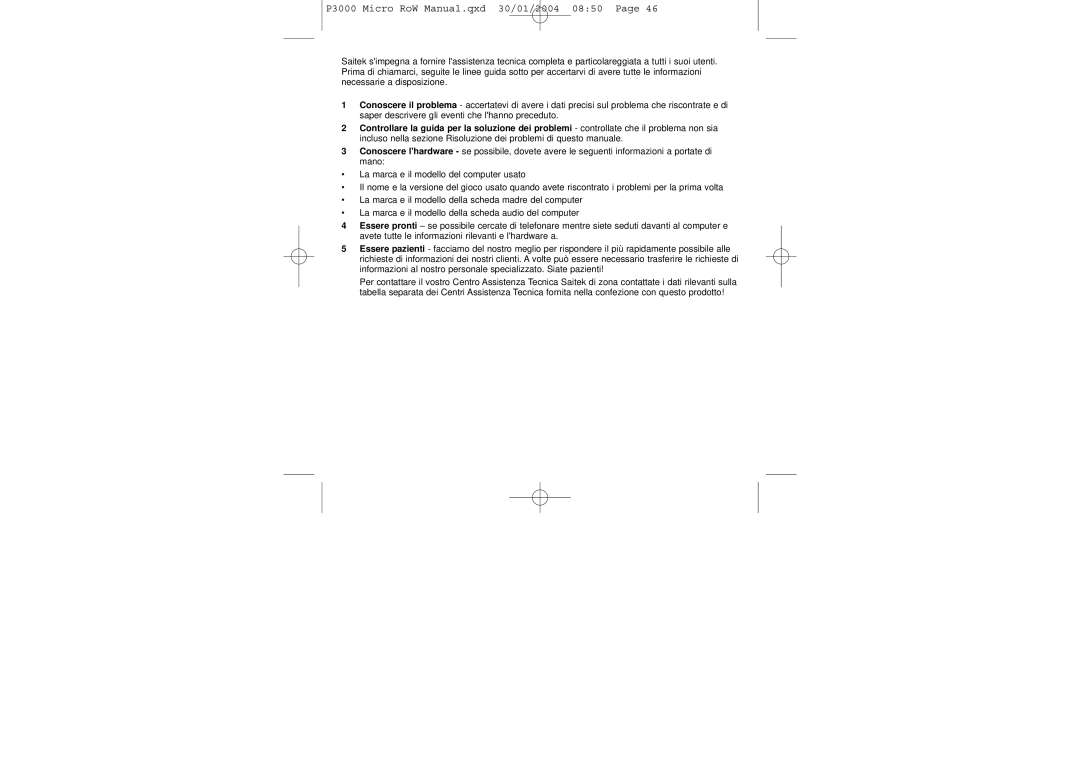 Saitek user manual P3000 Micro RoW Manual.qxd 30/01/2004 0850 