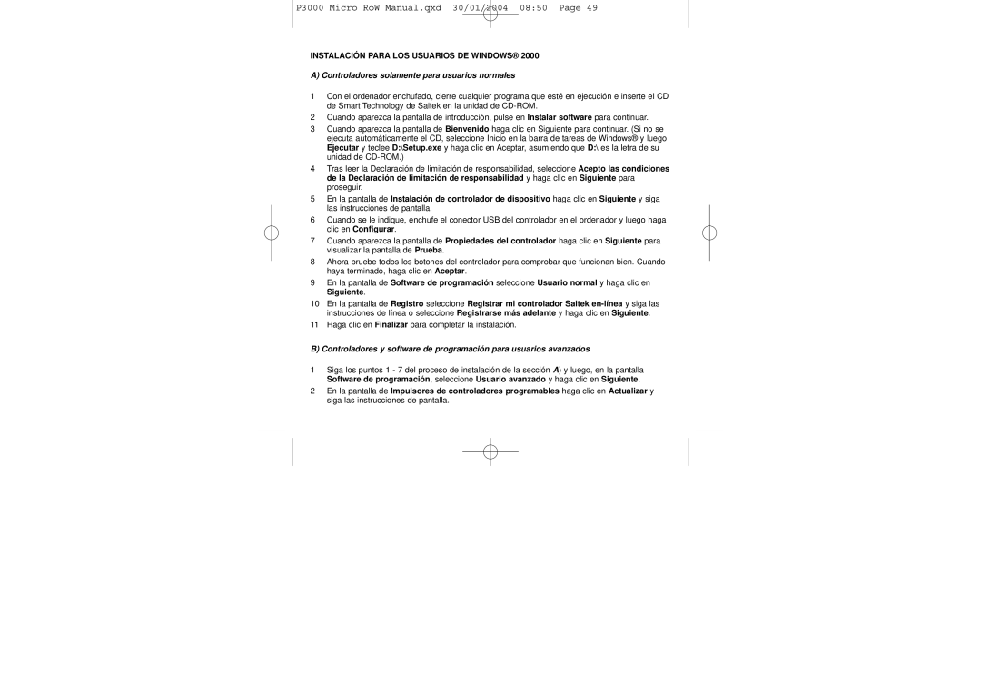 Saitek P3000 user manual Instalación Para LOS Usuarios DE Windows 