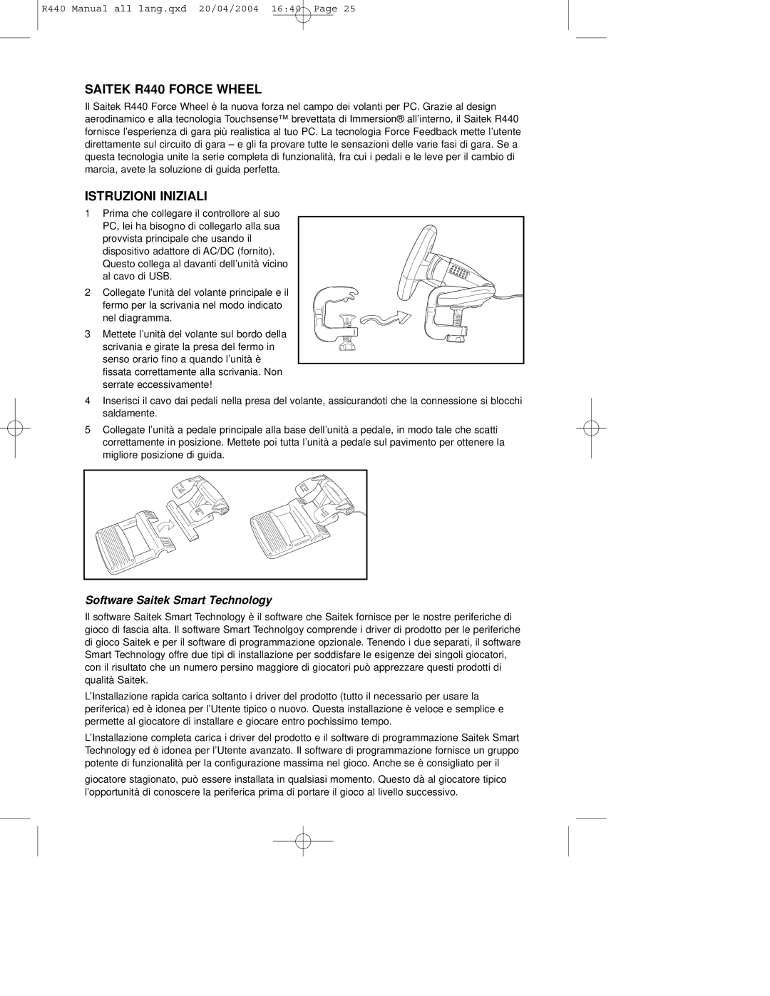 Saitek R440 user manual Istruzioni Iniziali, Software Saitek Smart Technology 