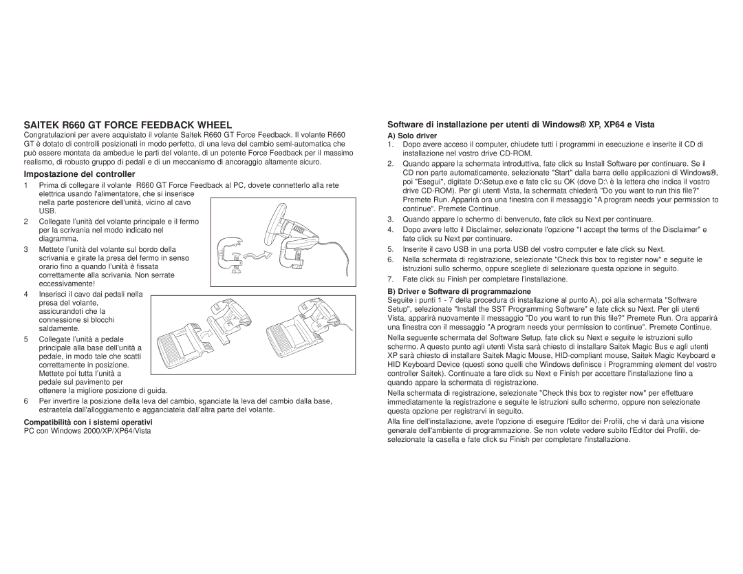 Saitek R660 user manual Impostazione del controller, Compatibilità con i sistemi operativi, Solo driver 