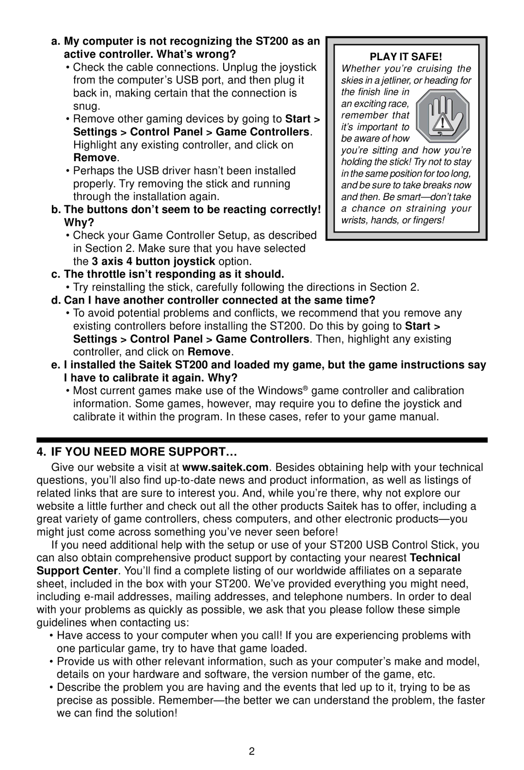 Saitek ST200 manual If YOU Need More SUPPORT… 