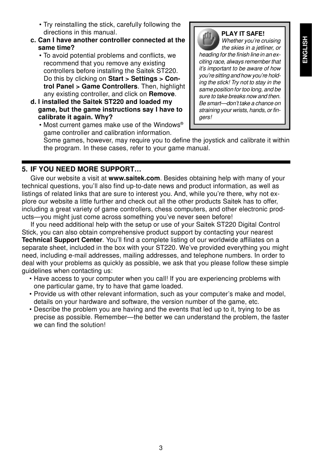 Saitek ST220 manual If YOU Need More SUPPORT… 