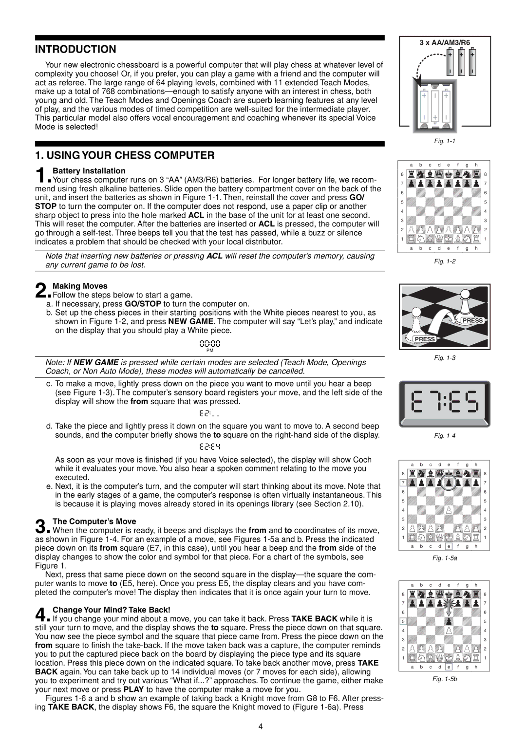 Saitek Talking Chess Trainer manual Introduction, Using Your Chess Computer 