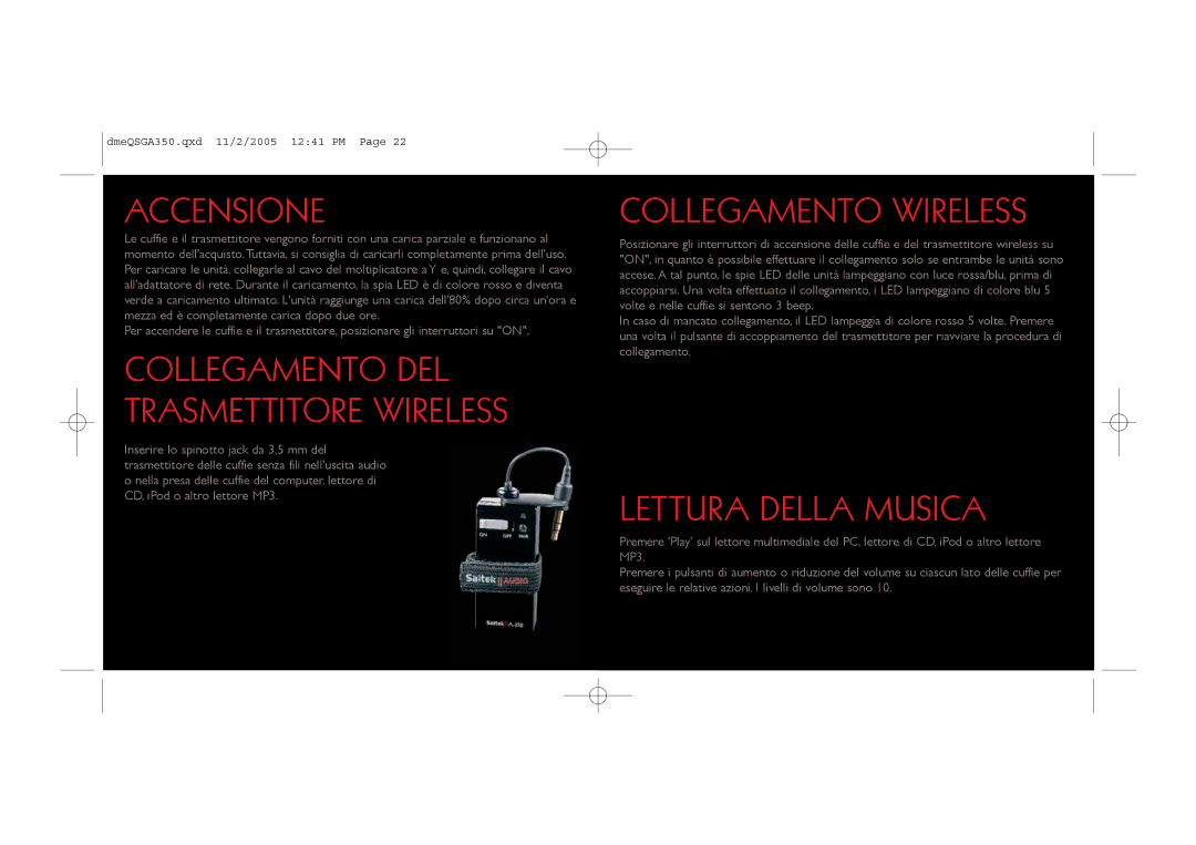 Saitek TM A-350 manual Accensione, Collegamento Wireless, Lettura Della Musica 