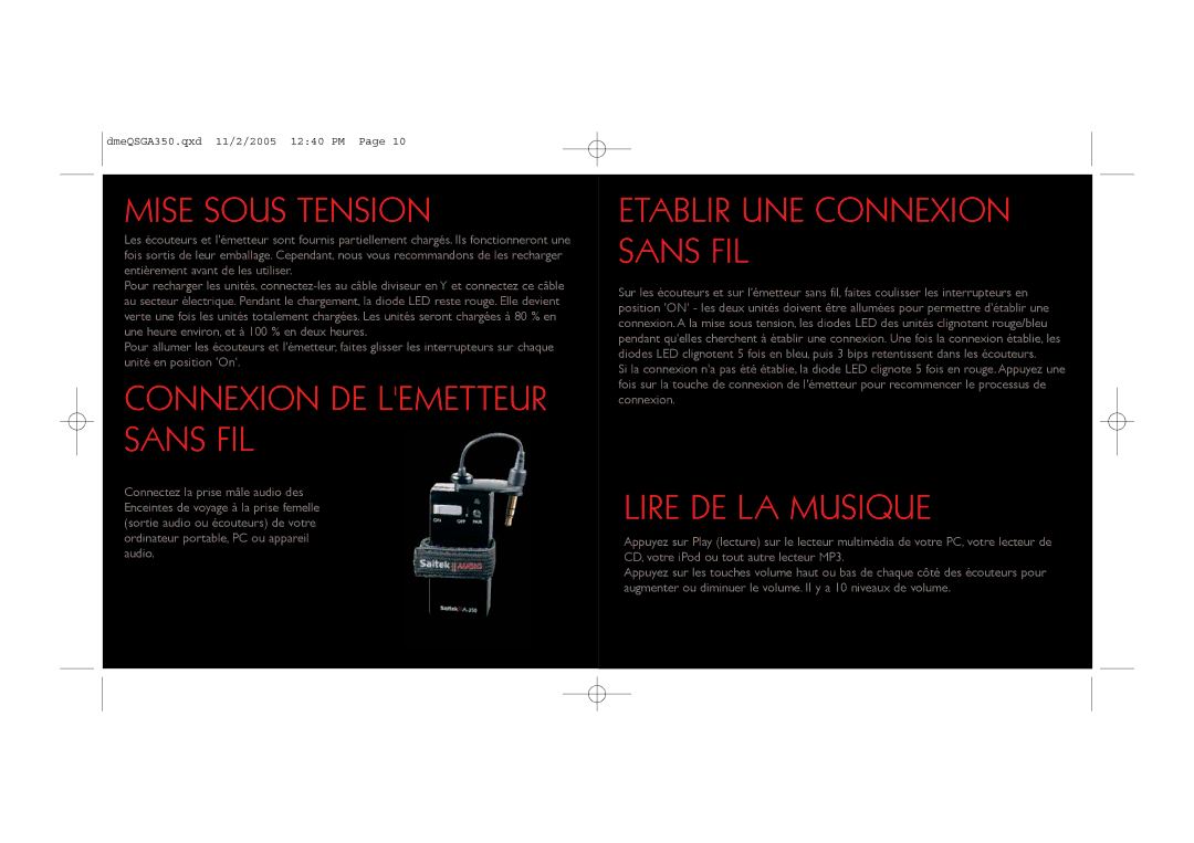 Saitek TM A-350 Mise Sous Tension, Connexion DE Lemetteur Sans FIL, Etablir UNE Connexion Sans FIL, Lire DE LA Musique 