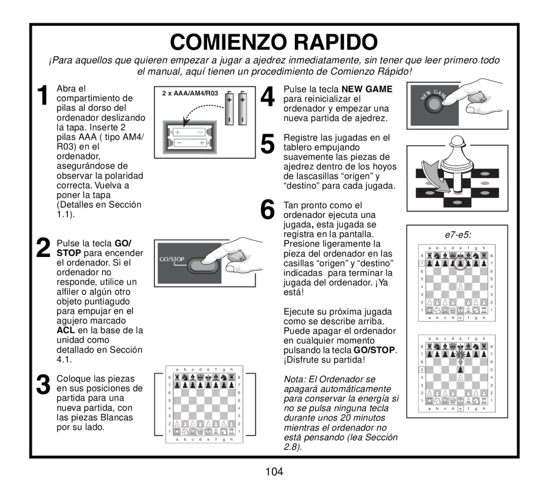 Saitek Travel Chess manual Comienzo Rapido 