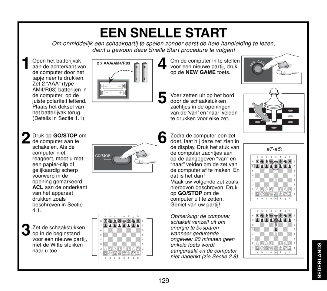 Saitek Travel Chess manual EEN Snelle Start 