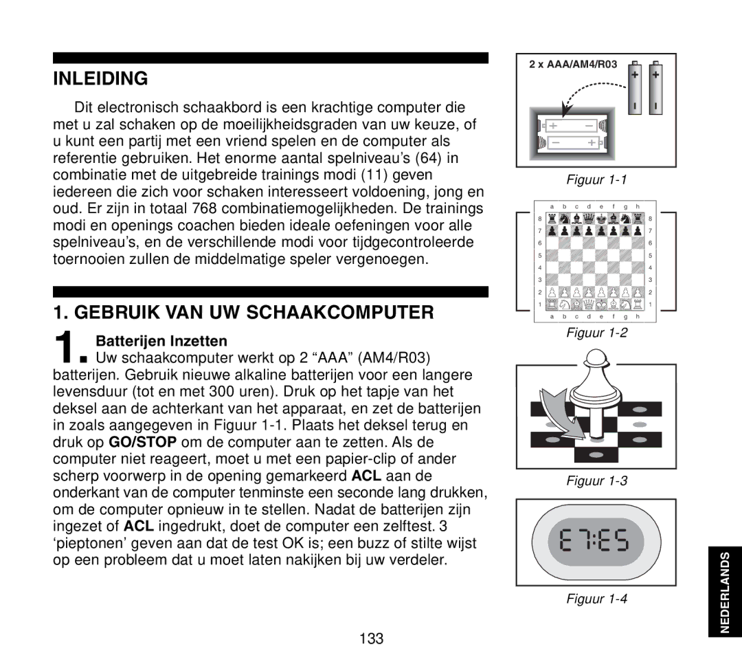 Saitek Travel Chess manual Inleiding, Gebruik VAN UW Schaakcomputer, Batterijen Inzetten 