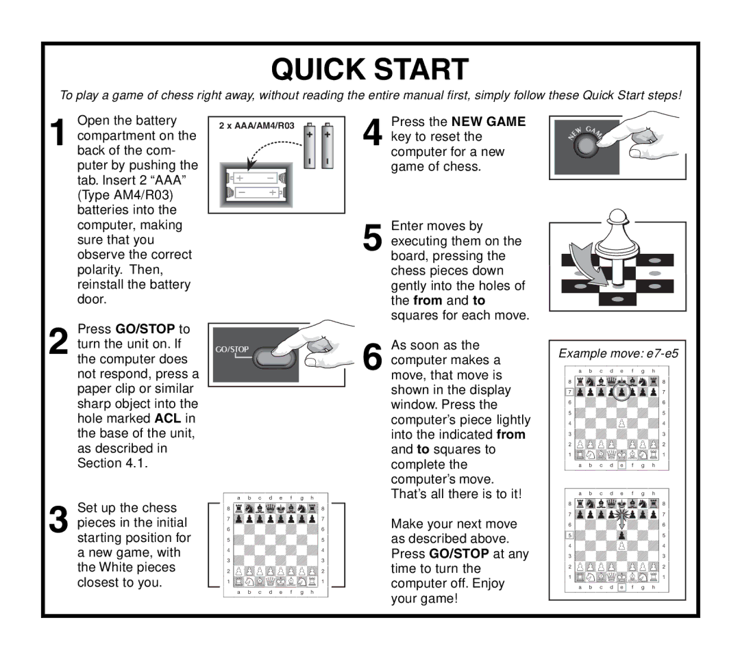 Saitek Travel Chess manual Quick Start 