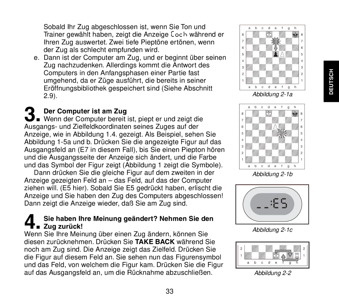 Saitek Travel Chess manual Der Computer ist am Zug, Sie haben Ihre Meinung geändert? Nehmen Sie den Zug zurück 