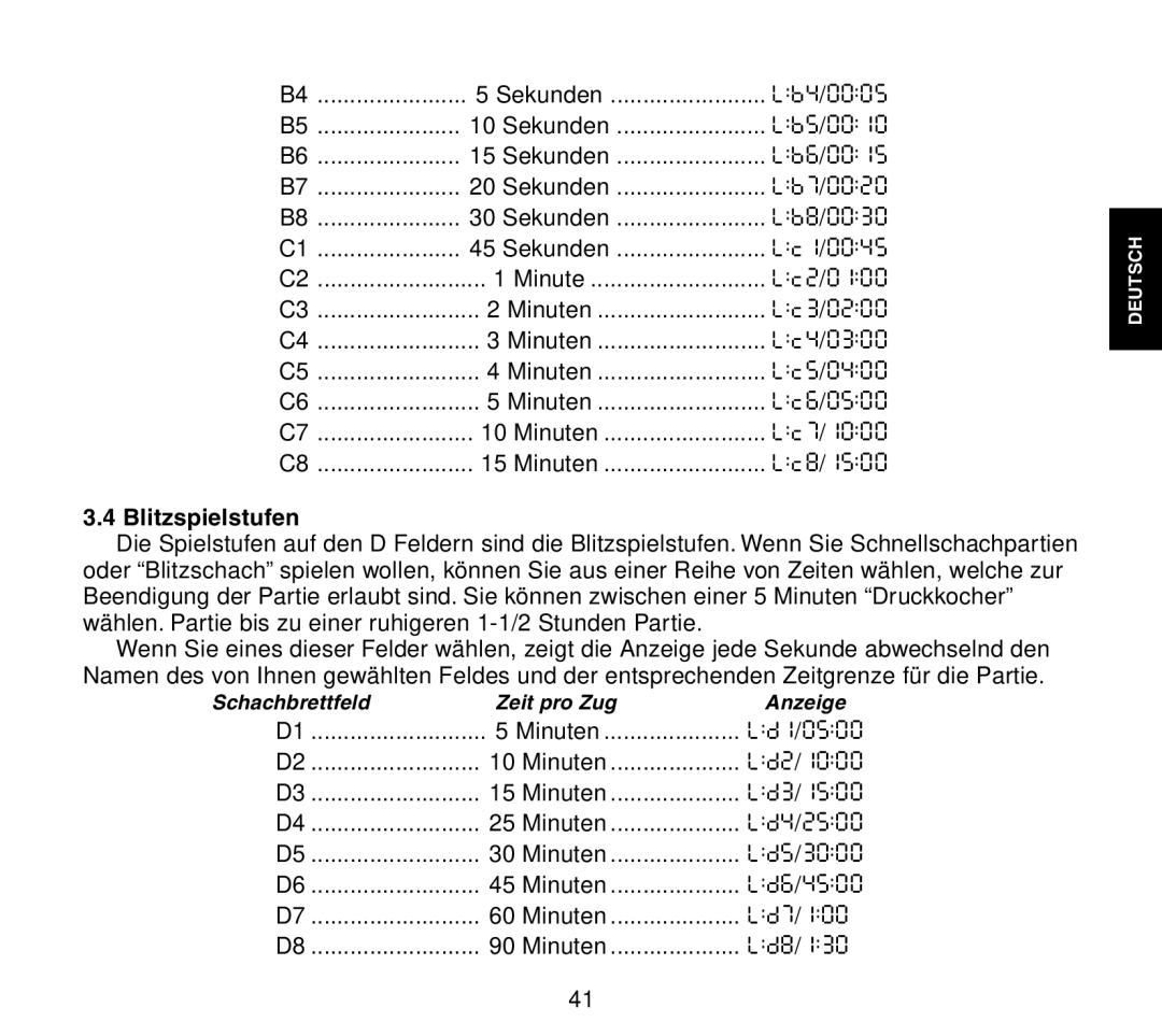 Saitek Travel Chess manual Blitzspielstufen 