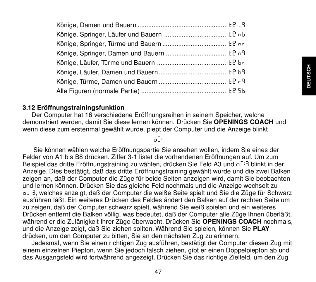 Saitek Travel Chess manual 12 Eröffnungstrainingsfunktion 