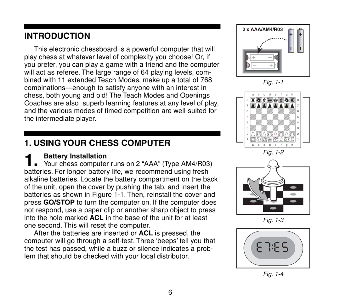 Saitek Travel Chess manual Introduction, Using Your Chess Computer, Battery Installation 