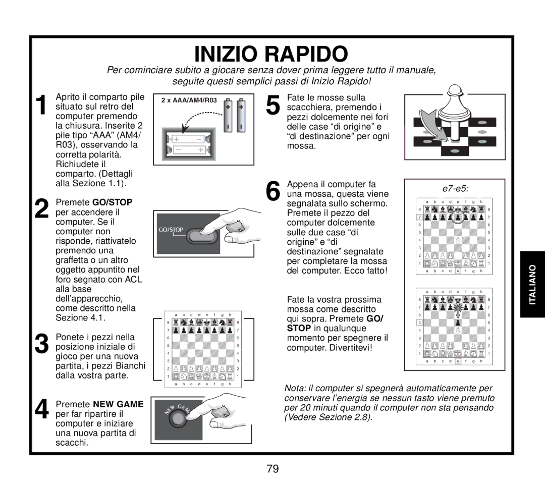 Saitek Travel Chess manual Inizio Rapido 