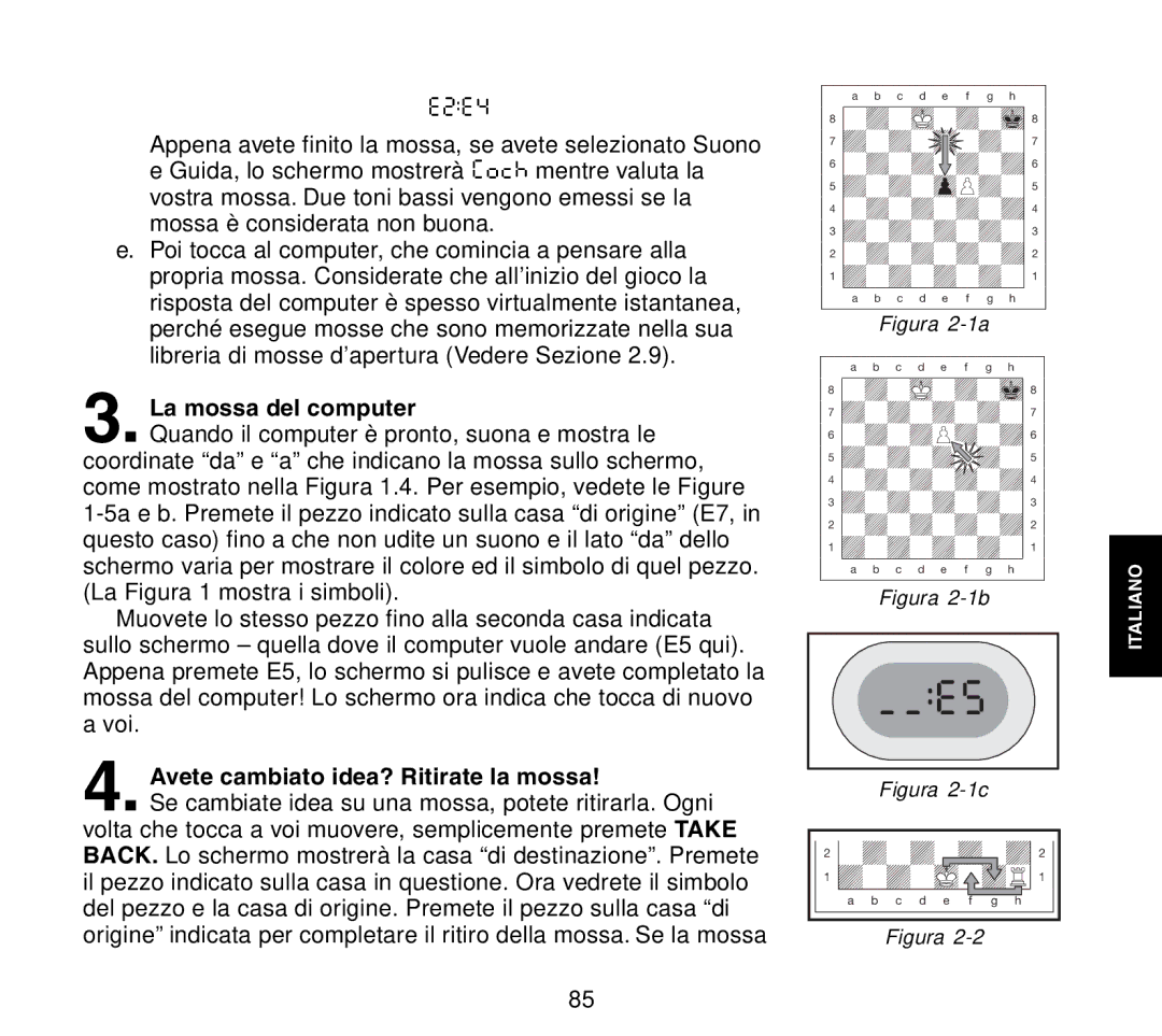 Saitek Travel Chess manual La mossa del computer, Avete cambiato idea? Ritirate la mossa 