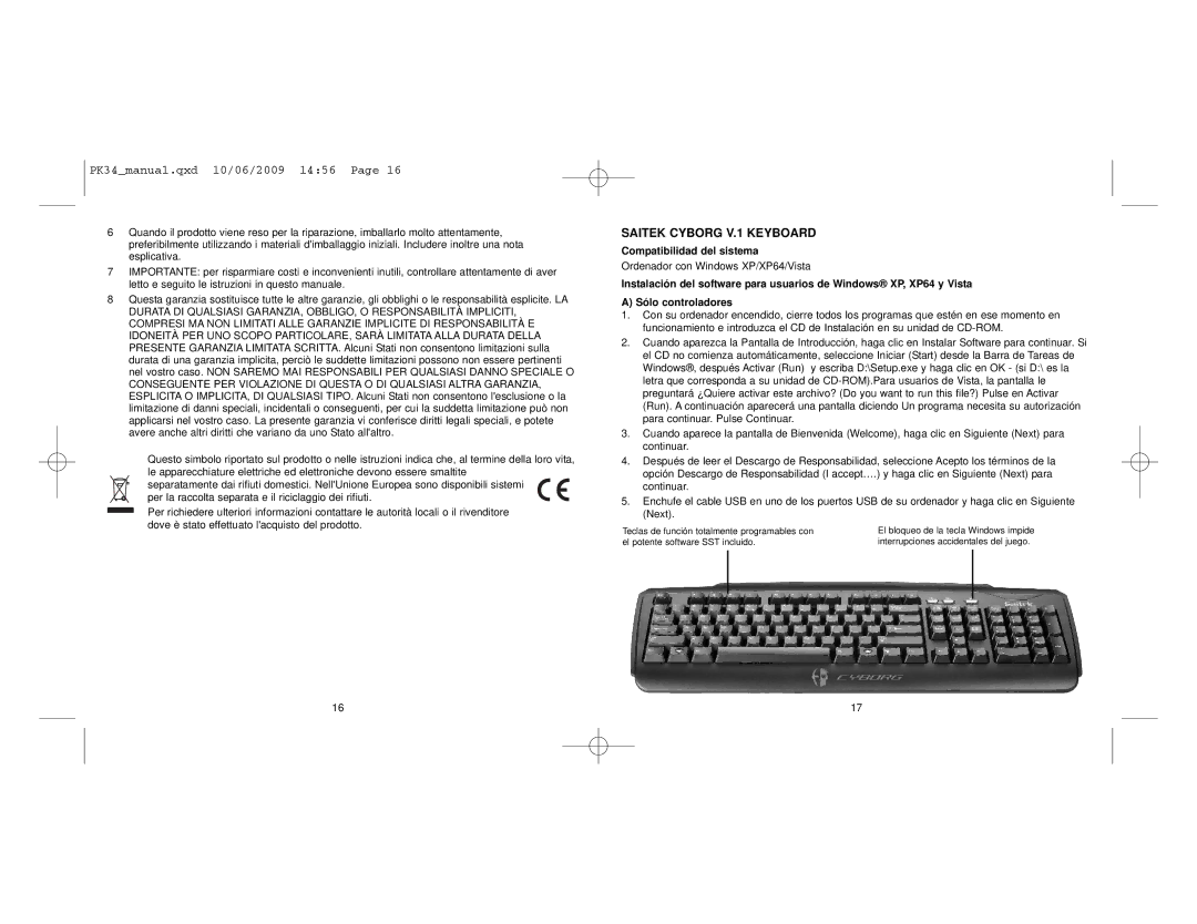 Saitek V. 1 user manual Compatibilidad del sistema 