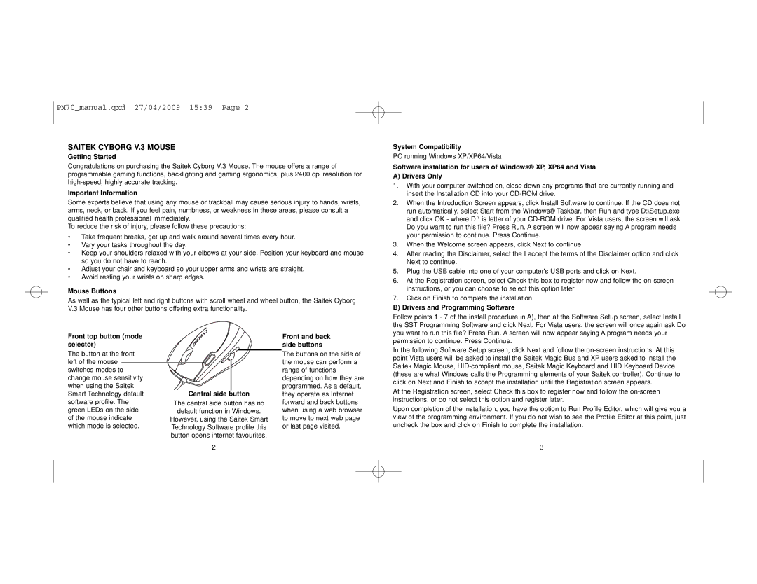 Saitek user manual Saitek Cyborg V.3 Mouse 