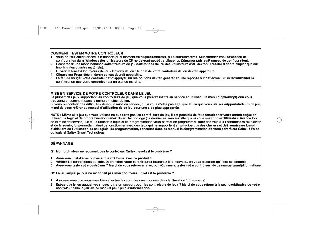 Saitek X45 user manual Comment Tester Votre Contrôleur 