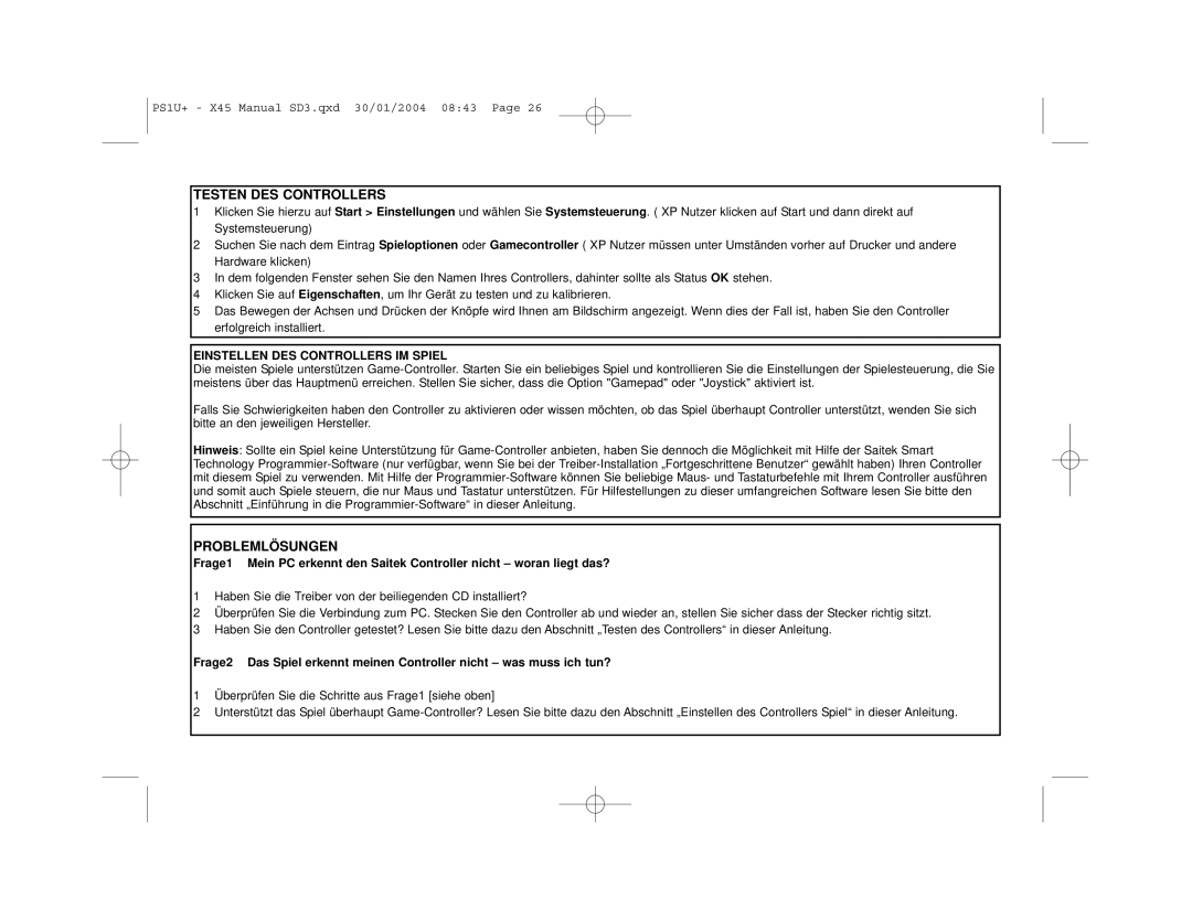 Saitek X45 user manual Testen DES Controllers 