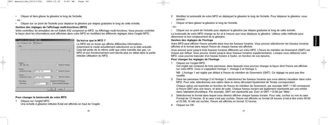 Saitek X52 Gestion des rŽglages de laffichage multi-fonctions MFD, Quest-ce que le MFD ?, Gestion des rŽglages de lhorloge 