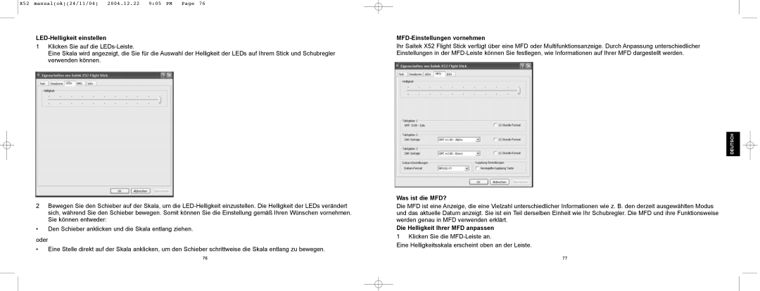 Saitek X52 manual MFD-Einstellungen vornehmen, Was ist die MFD?, Die Helligkeit Ihrer MFD anpassen 