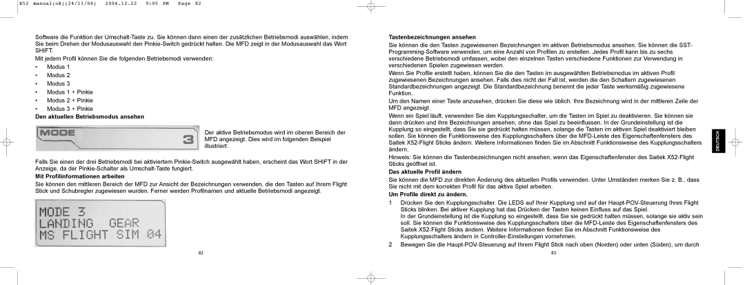 Saitek X52 manual Den aktuellen Betriebsmodus ansehen, Mit Profilinformationen arbeiten, Tastenbezeichnungen ansehen 