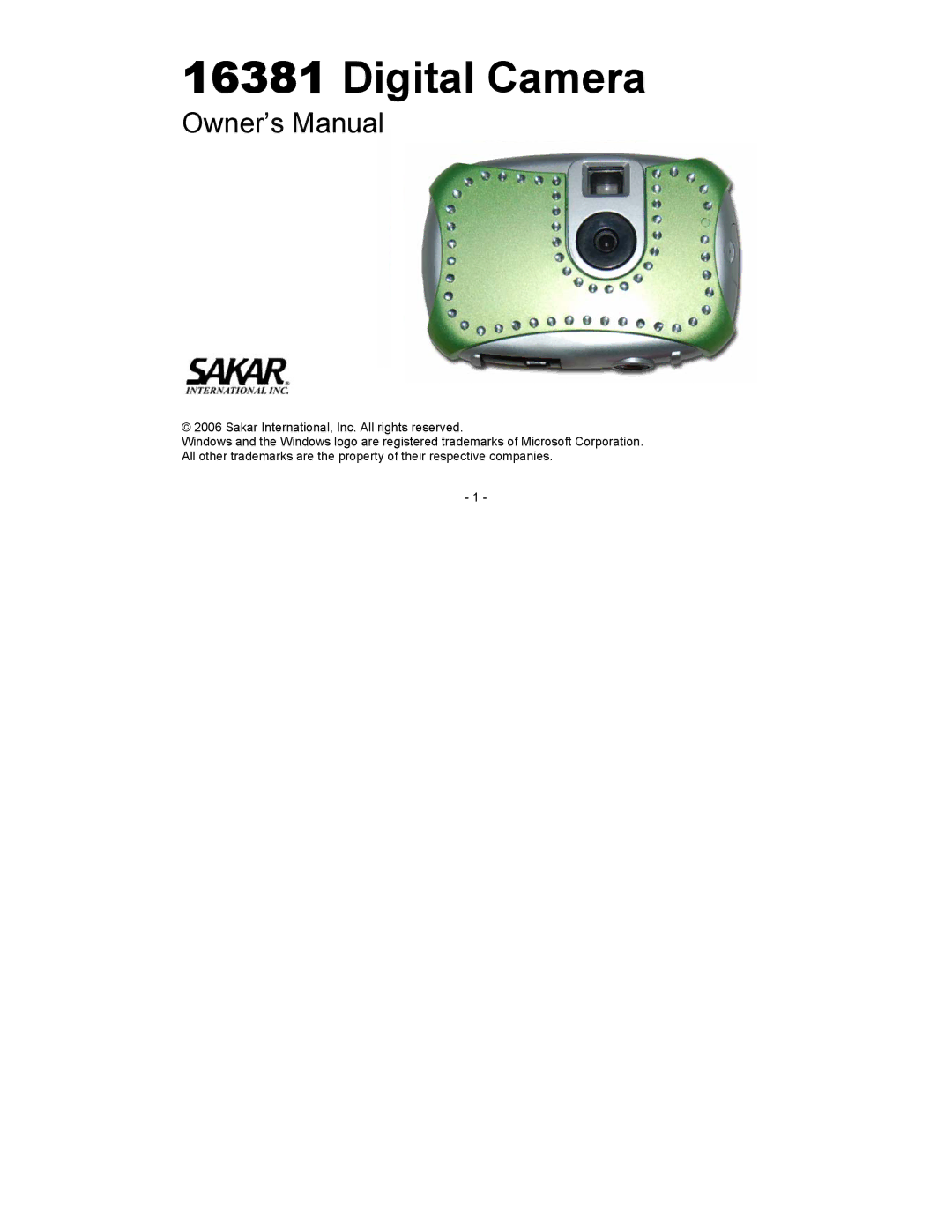 Sakar 16381 owner manual Digital Camera 