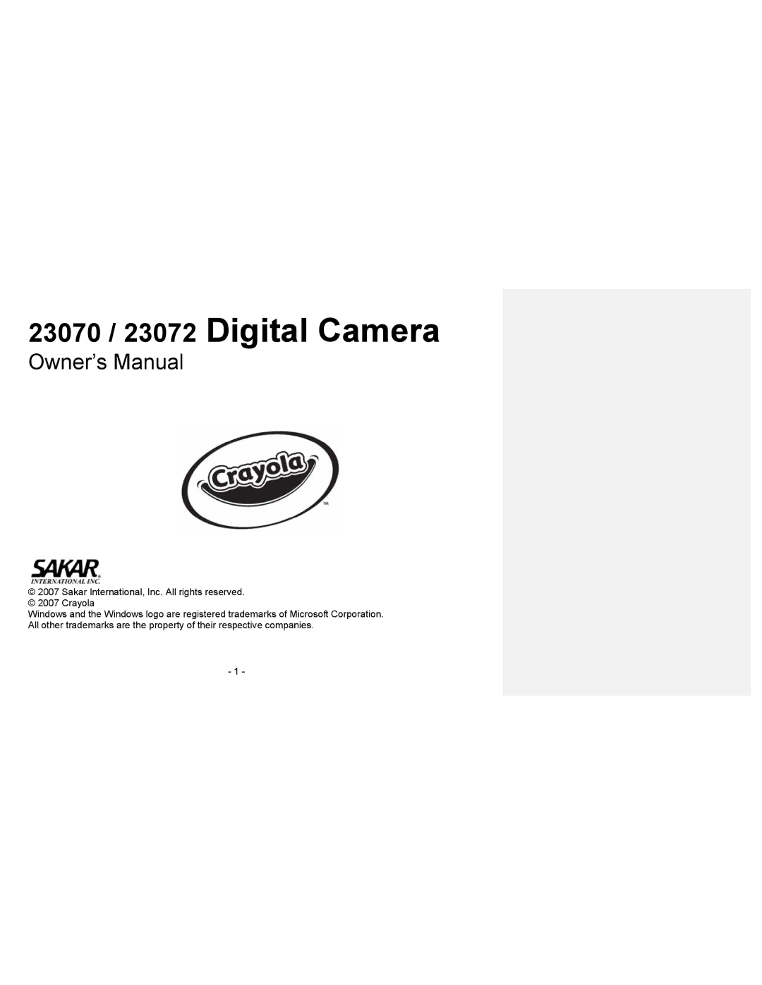 Sakar owner manual 23070 / 23072 Digital Camera 