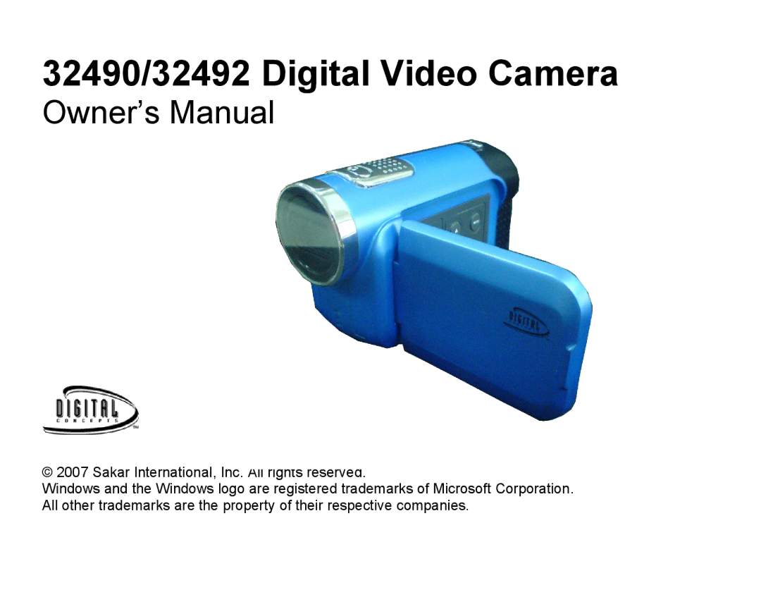 Sakar owner manual 32490/32492 Digital Video Camera 