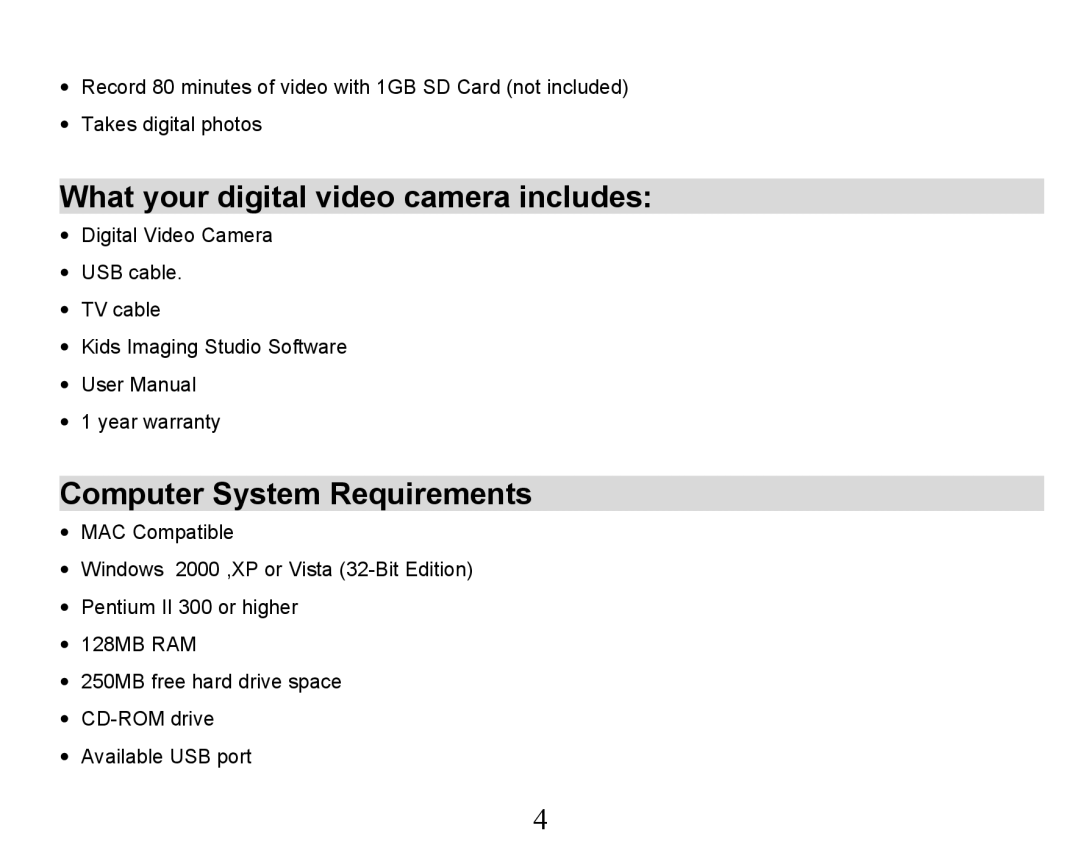 Sakar 32490, 32492 owner manual What your digital video camera includes, Computer System Requirements 