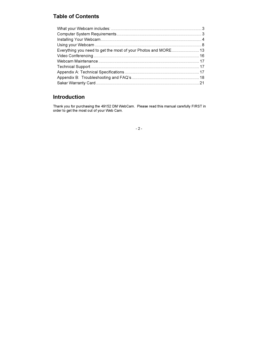 Sakar 49152 DM owner manual Table of Contents, Introduction 