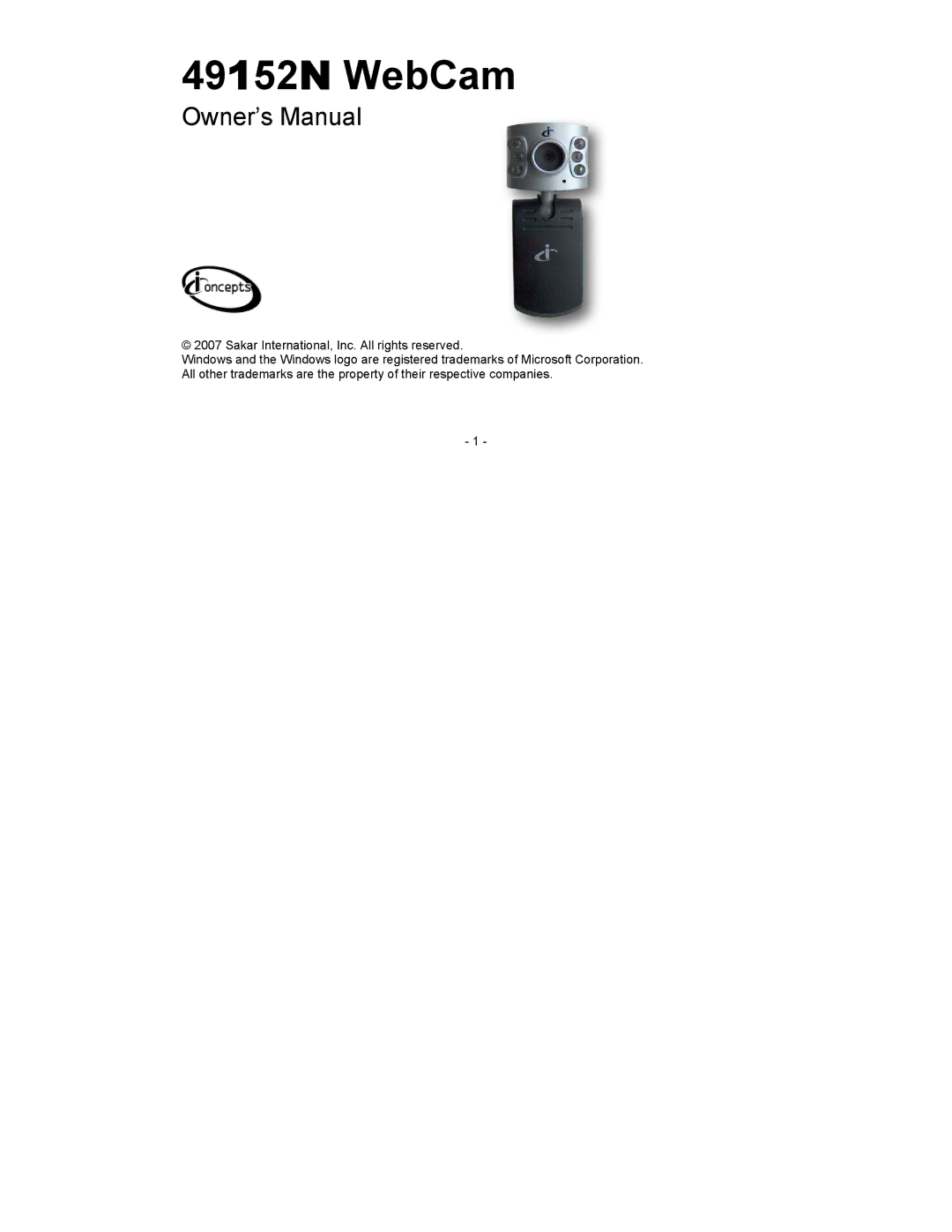 Sakar owner manual 49152N WebCam 