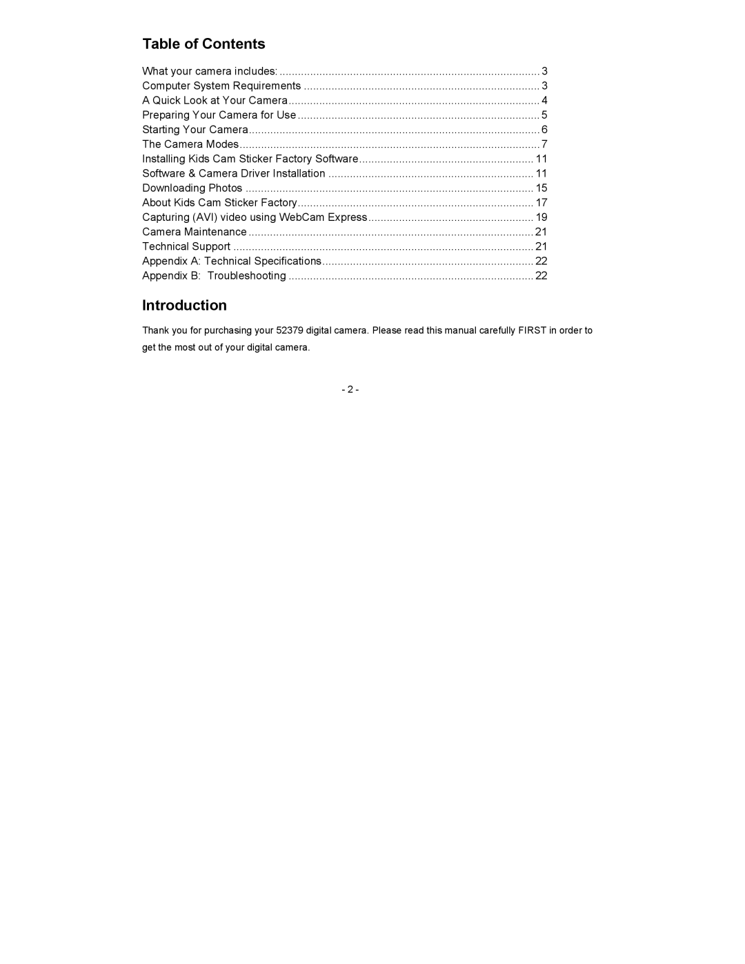 Sakar 52379 owner manual Table of Contents, Introduction 