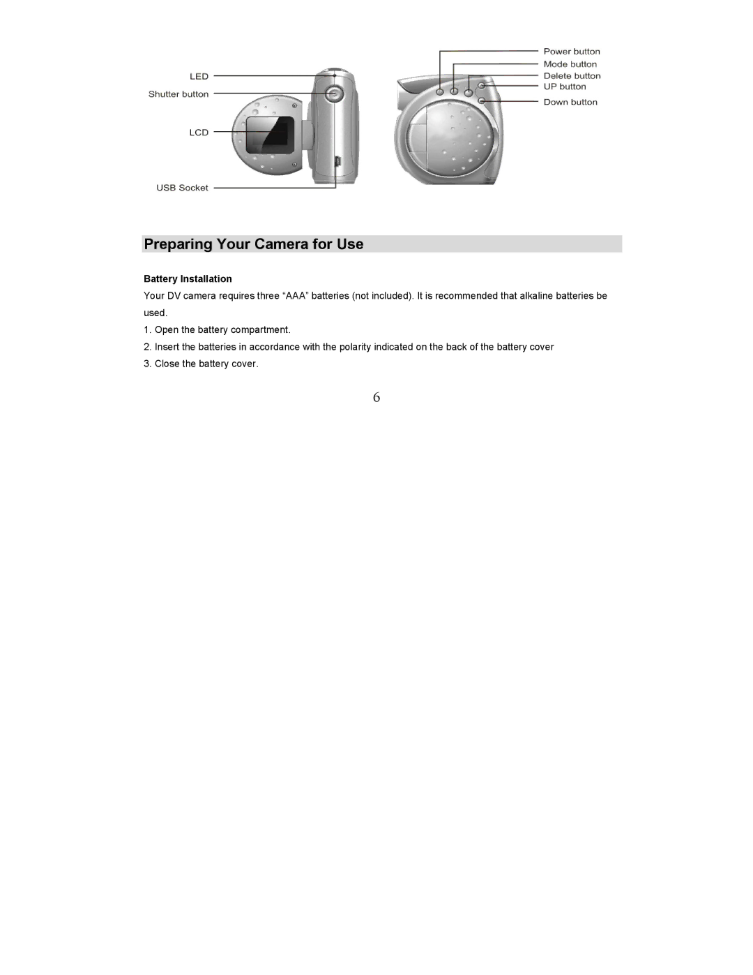 Sakar 57379 owner manual Preparing Your Camera for Use, Battery Installation 