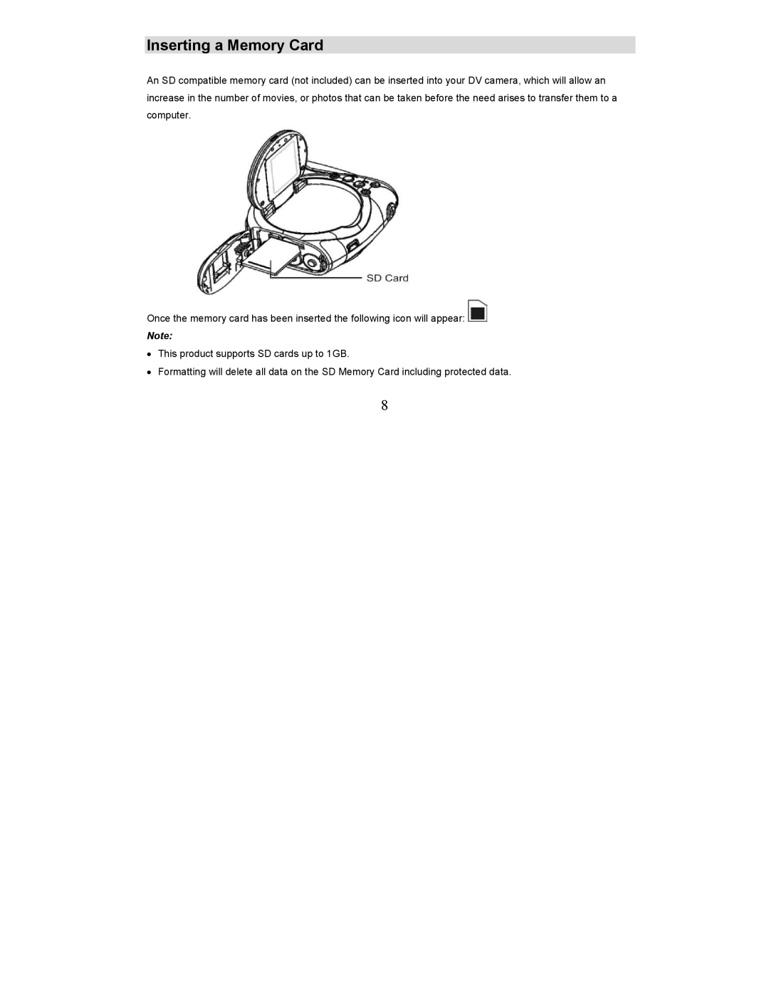 Sakar 57379 owner manual Inserting a Memory Card 