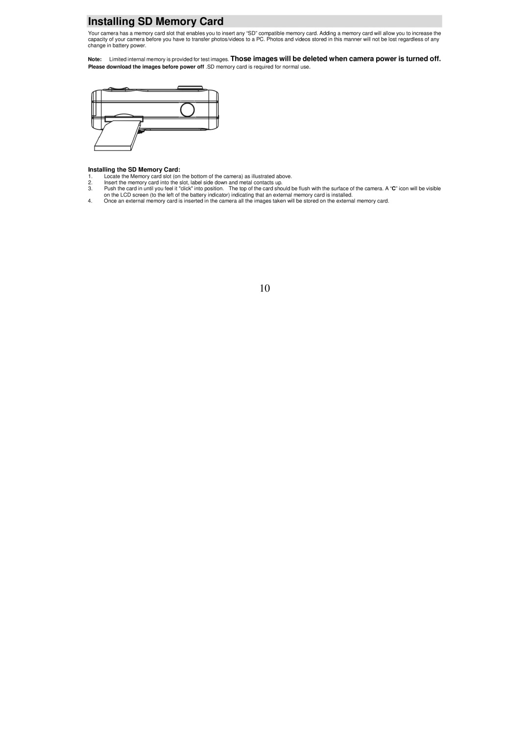 Sakar 57482, 57483 owner manual Installing SD Memory Card, Installing the SD Memory Card 