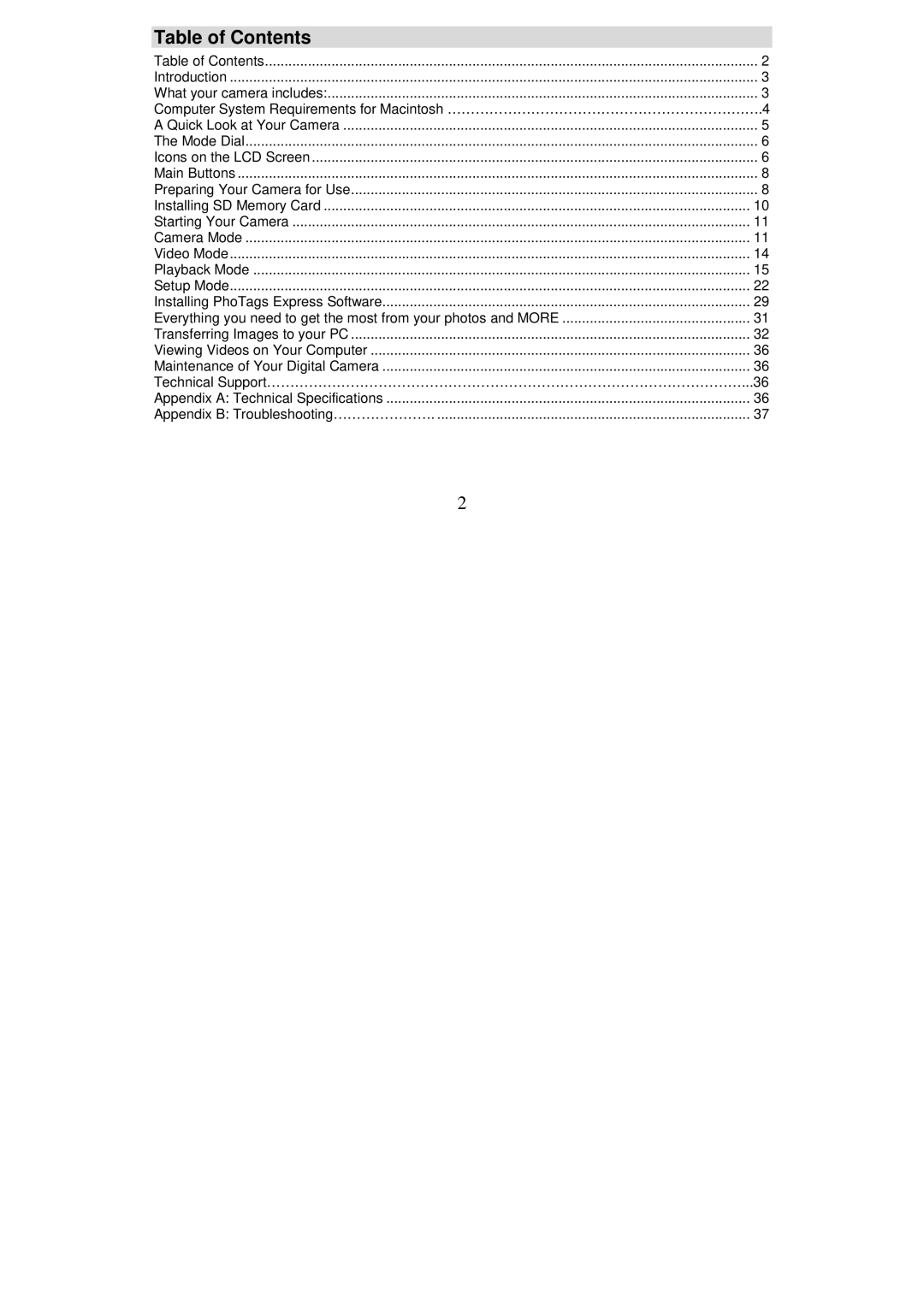 Sakar 57482, 57483 owner manual Table of Contents 