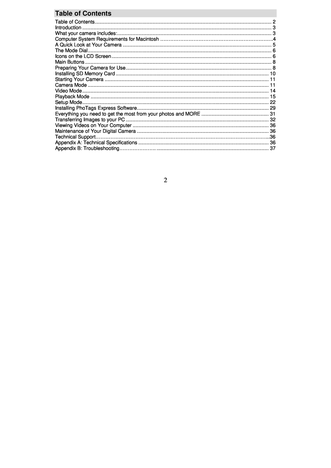 Sakar 57482, 57483 owner manual Table of Contents 