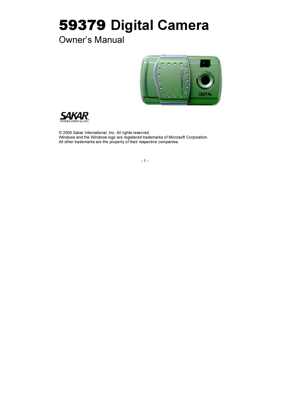 Sakar 59379 owner manual Digital Camera 