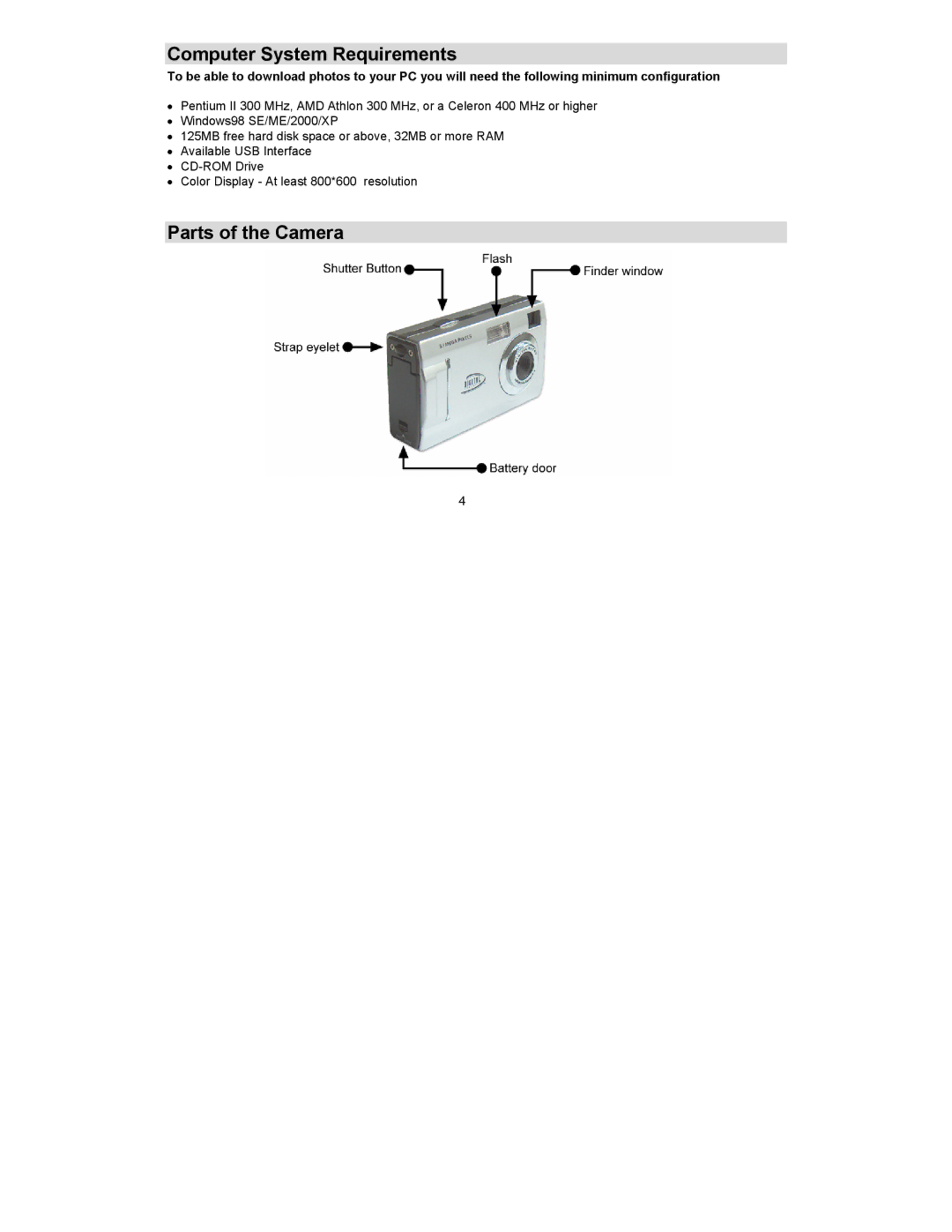 Sakar 89379 owner manual Computer System Requirements, Parts of the Camera 