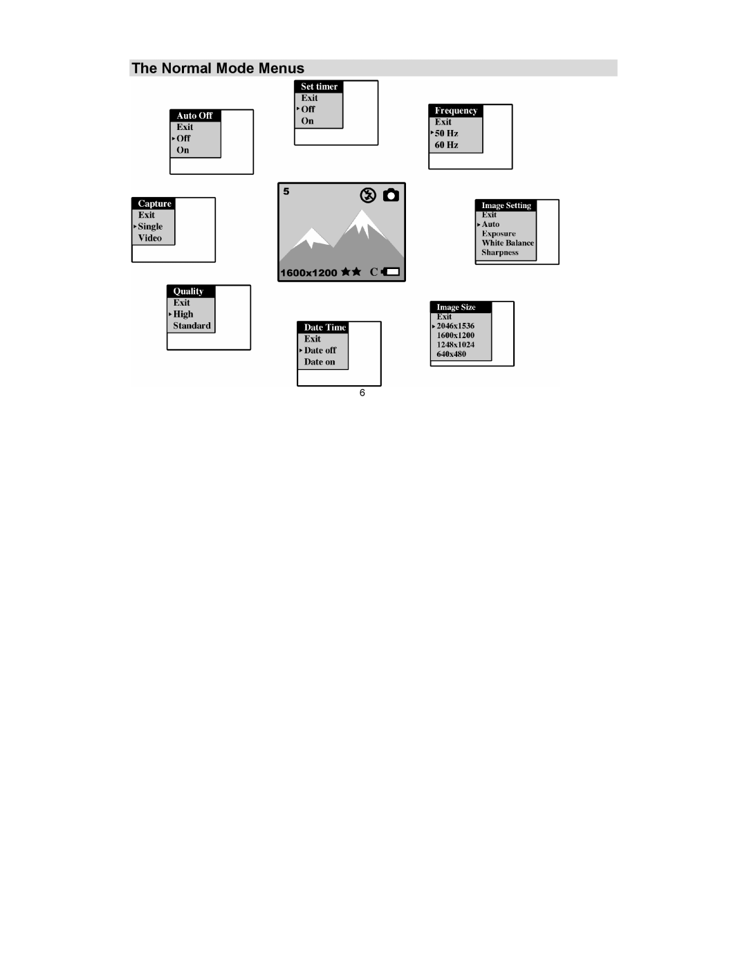 Sakar 89379 owner manual Normal Mode Menus 