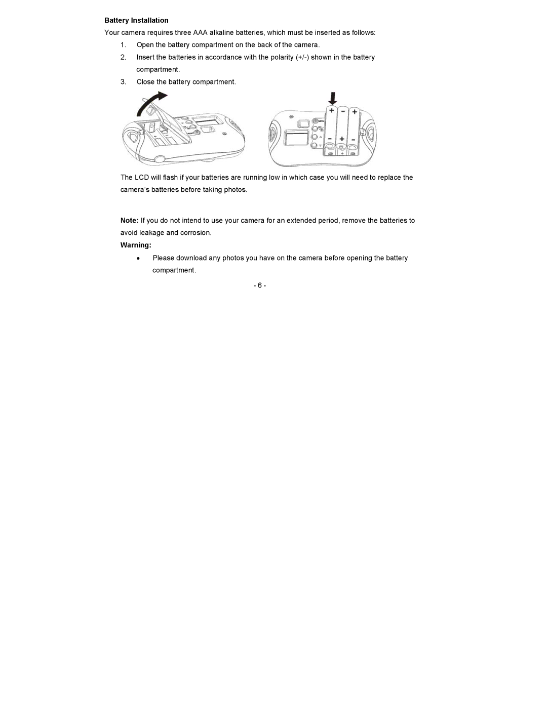 Sakar 92045 owner manual Battery Installation 