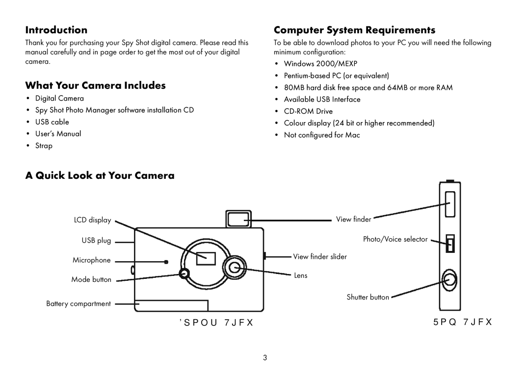 Sakar Spy shot digital camera Introduction, What Your Camera Includes, Computer System Requirements, Front View 